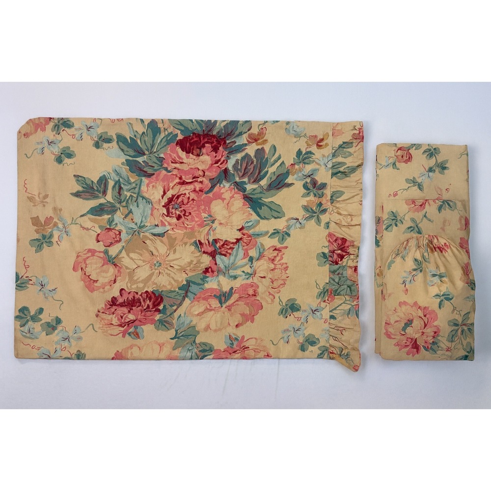 Ralph Lauren Elsa Grassland Twin Flat Sheet Fitted Pillowcase Floral Ruffles